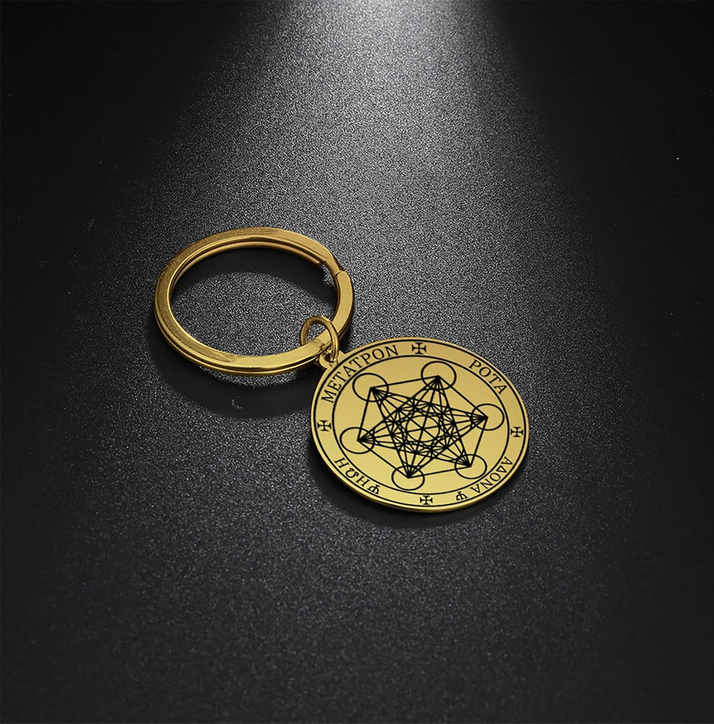 EUEAVAN Metatron Cube Necklace for Men Sacred Geometry Pendant Stamp of the Archangel Angel St Michael Declaration Keychain Spiritual Protection Talisman Religious Jewelry