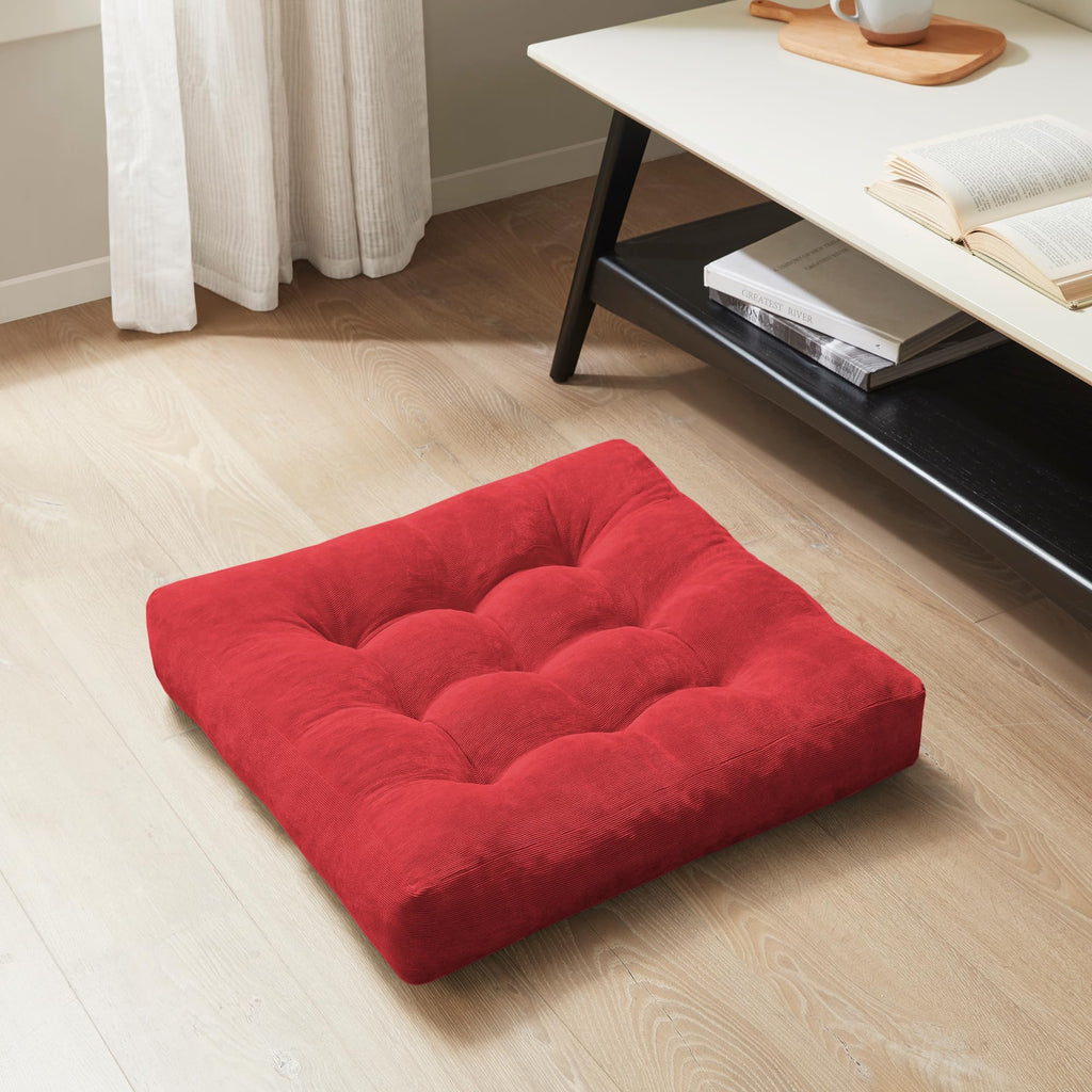 Degrees of Comfort Meditation Floor Pillow, Square Large Pillows Seating for Adults, Tufted Corduroy Thick Cushion for Living Room Tatami, Turquoise, 22x22 Inch