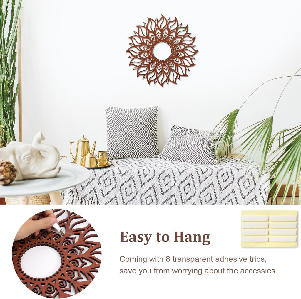 ADDMES 30cm Sun Wall Art Wooden Sculpture Hollowed Mandala Hanging Sign for Indoor Outdoor Home Garden