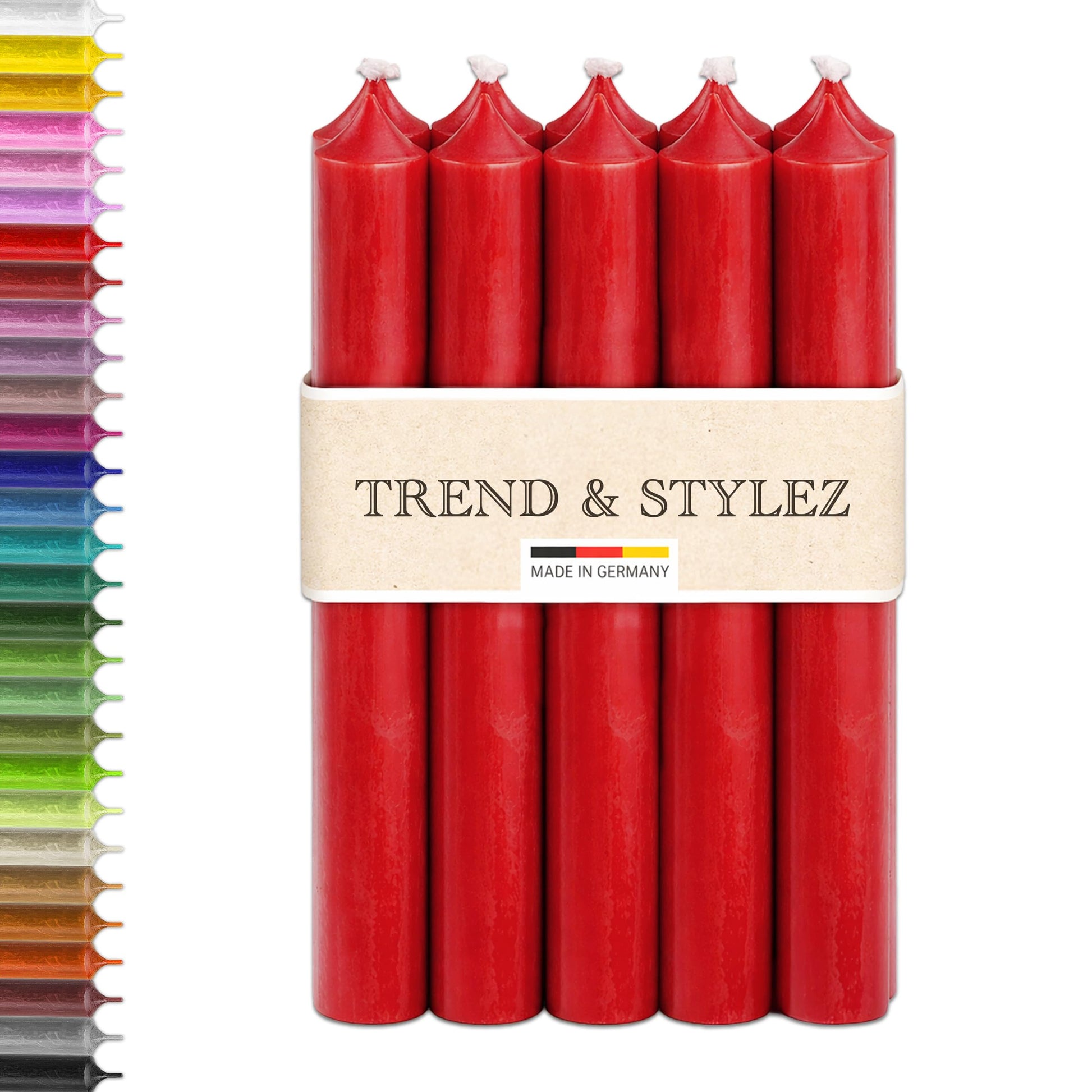 10 Spitzkerzen durchgefärbt (180x22mm) | RAL Stabkerzen mit 8h+ Brenndauer | Ohne Tropfen & Rußen | Tafelkerzen für Leuchter | Made in Germany (Schwarz)