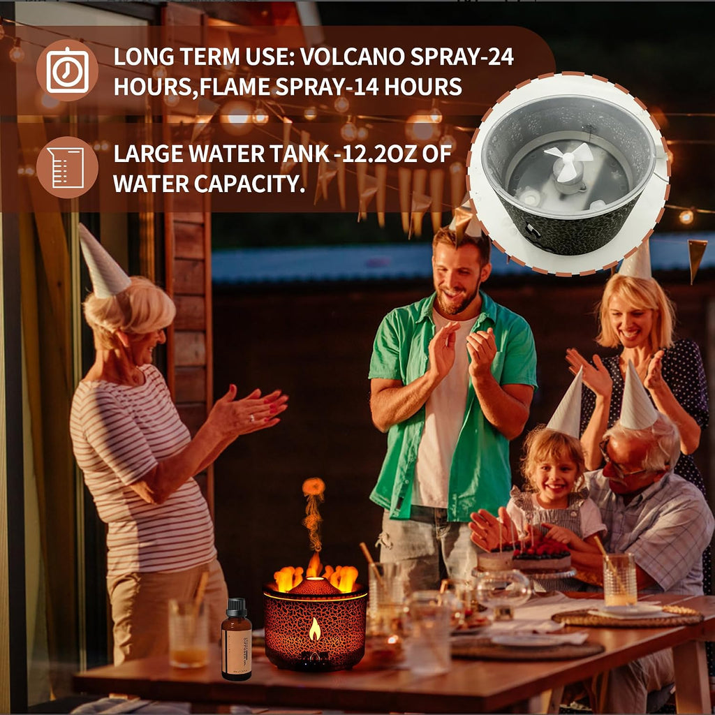 BOHOFAM Aroma Essential Oil Diffuser 360 ML,Volcano and Flame Diffuser/Humidifier,give1.76 oz Hotel Collection Essential Oils,Blue/red Light Selection,Diffusers for Home,Large Room(Black Cracks)