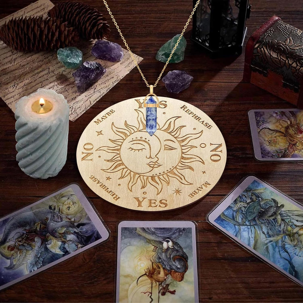 Pendel Brett Wünschelrute Wahrsagen Metaphysische Message Board Holz Brett mit Kristall Pendel Kristall Brett Wahrsagungs Brett Wünschelrute Pendel Halskette Hexerei