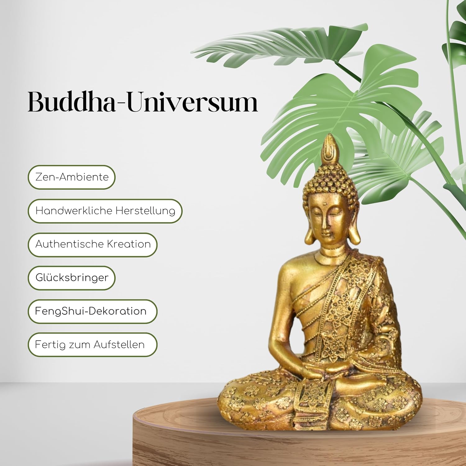 Zen'Light - Buddha-Kopf-Figur Sanci - Dekoration für Zen, Meditation und Feng-Shui - Geschenk für entspannende und spirituelle Atmosphäre - Buddha-Statue - Höhe: 18 cm - Farbe: Gold