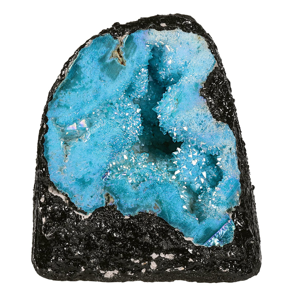 mookaitedecor Angel Aura Quartz Geode Stone Titanium Coated Natural Rock Crystal Druzy for Reiki Healing Home Decoration 200-370 g, Multicoloured