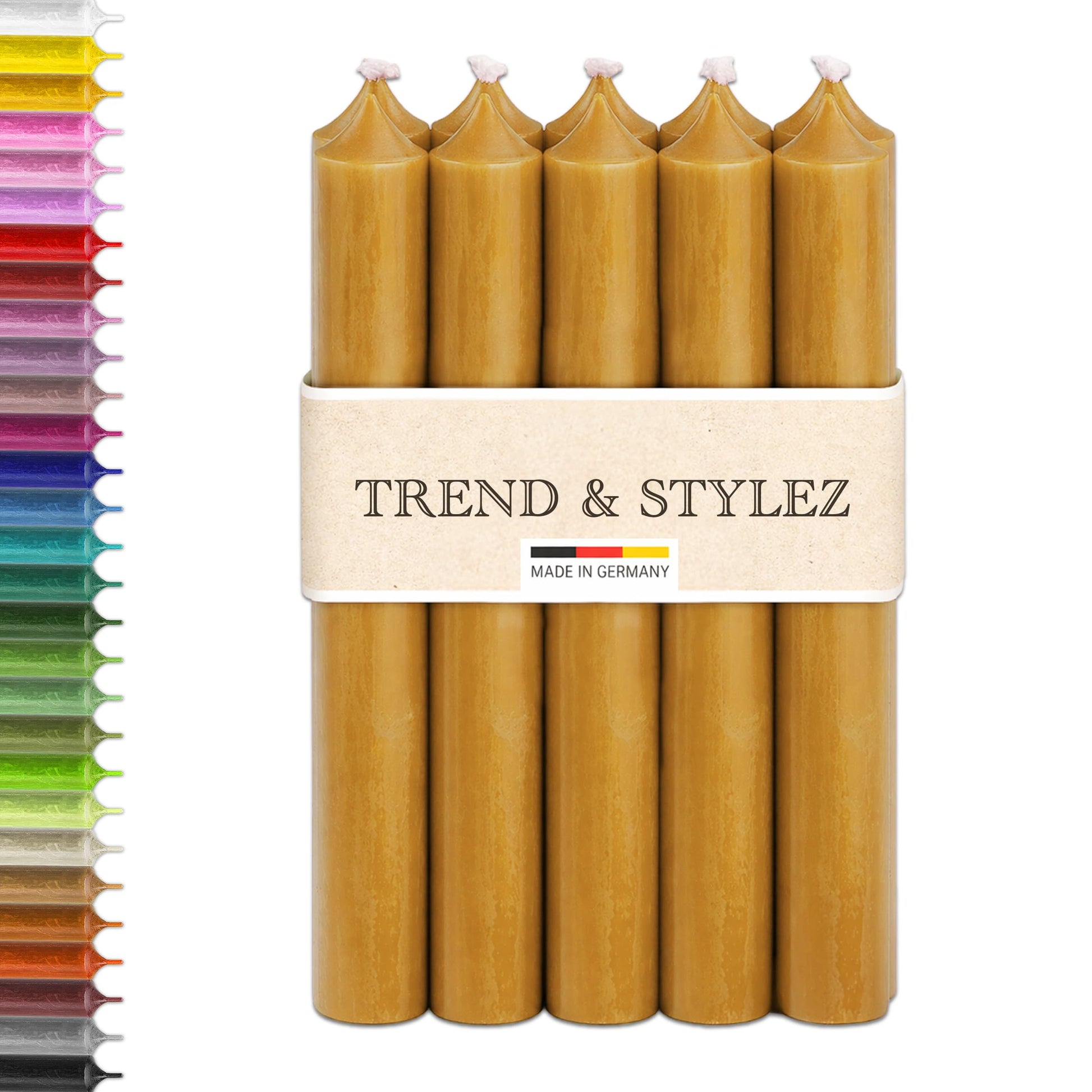 10 Spitzkerzen durchgefärbt (180x22mm) | RAL Stabkerzen mit 8h+ Brenndauer | Ohne Tropfen & Rußen | Tafelkerzen für Leuchter | Made in Germany (Schwarz)