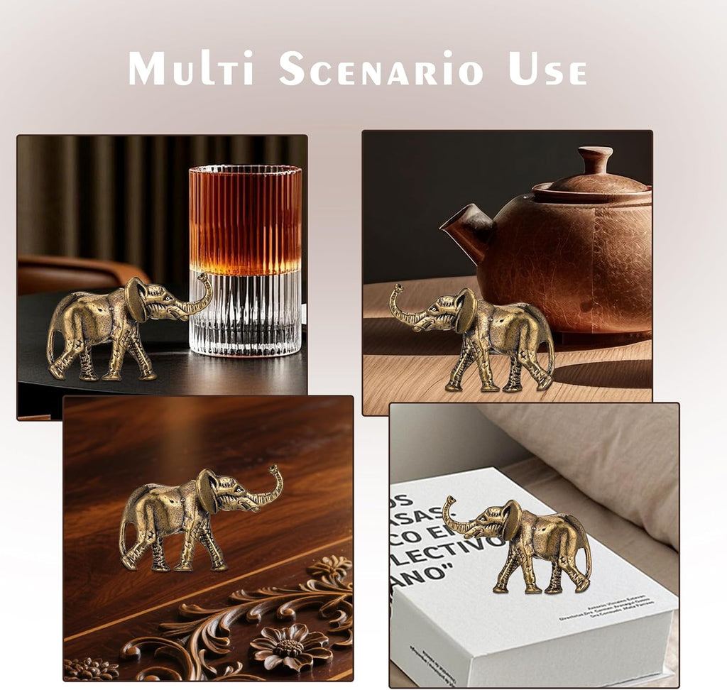 Vintage Messing Elefant – Ganesha Figur als Glücksbringer und Feng Shui Miniatur-Elefantenstatue, Dekorative Tierfigur aus Metall für Wohnzimmer, Büro Tischdeko & Chinesische Wohnkultur