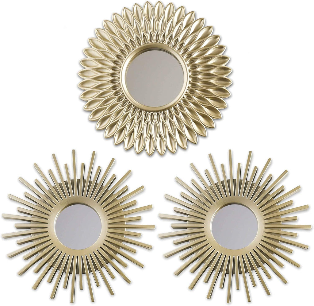 BONNYCO Spiegel Rund Gold 3 Stück Spiegel Klein Wanddeko Wohnzimmer Haus Schlafzimmer | Wandspiegel zum Aufhängen Deko | Dekorative Wandspiegel Vintage,Originelles Geschenk für Frauen Mama