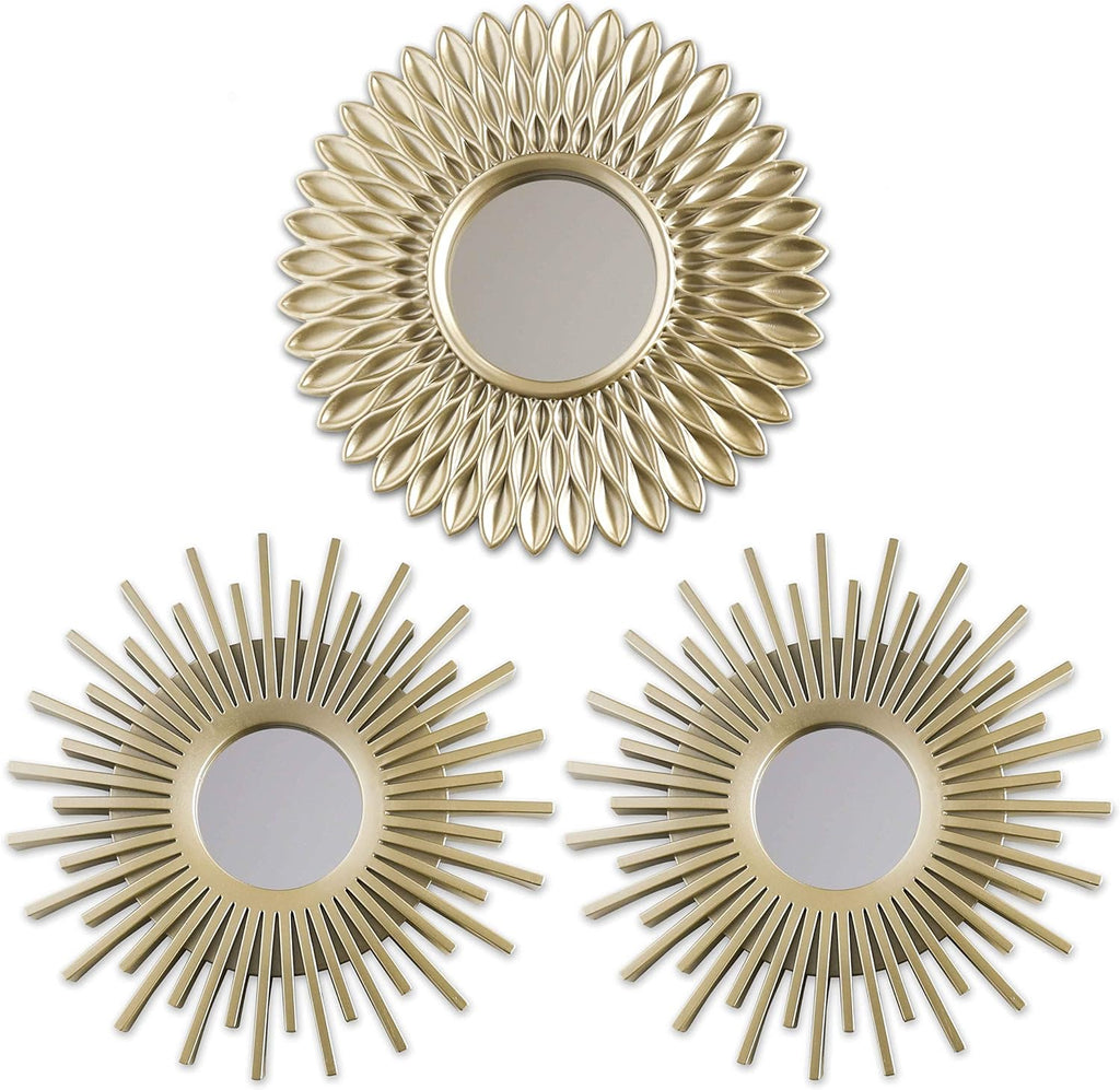 BONNYCO Spiegel Rund Gold 3 Stück Spiegel Klein Wanddeko Wohnzimmer Haus Schlafzimmer | Wandspiegel zum Aufhängen Deko | Dekorative Wandspiegel Vintage,Originelles Geschenk für Frauen Mama