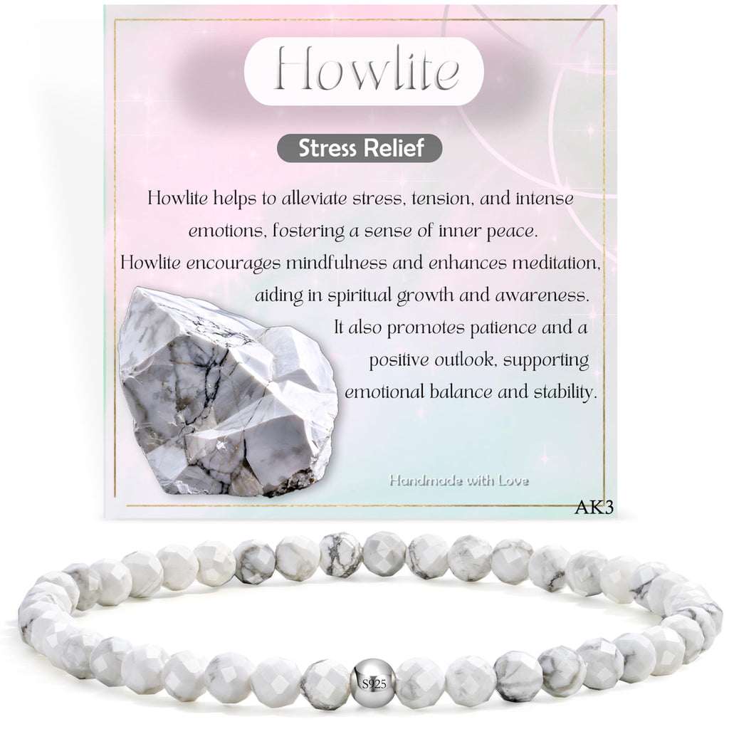 Farfume 4mm Edelstein Perlen Armband für Frauen, Kristall Silber 925 Naturstein Schmuck Elastisch Armbänder Damen, Chakra Spirituelle Charms Armbänder Valentinstag-Geschenke