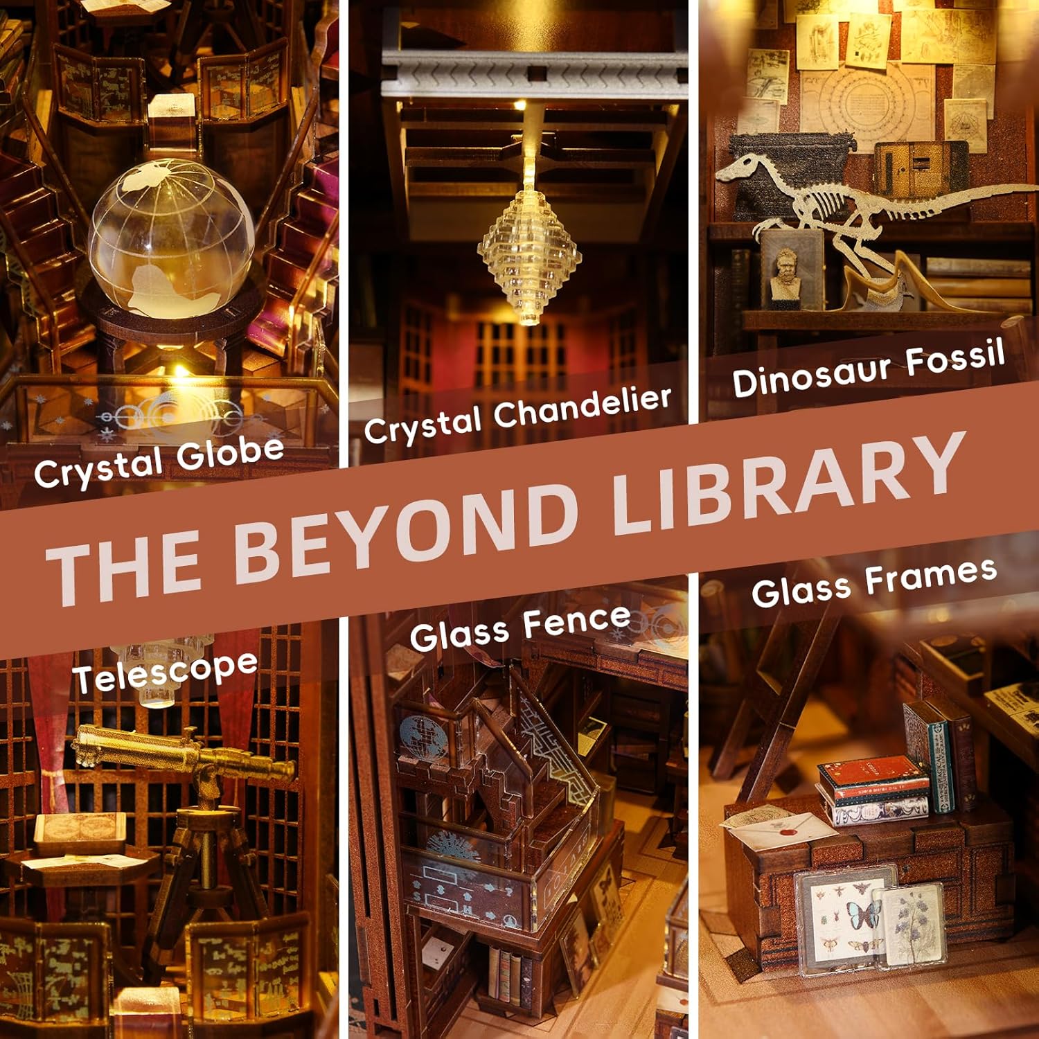 Book Nook Kit, DIY Miniatur Puppenhaus Booknook Kit, 3D Wooden Puzzle Bookend Bookshelf Insert Decor mit LED-Licht und Staubschutzhülle für Jugendliche und Erwachsene (Beyond Library)