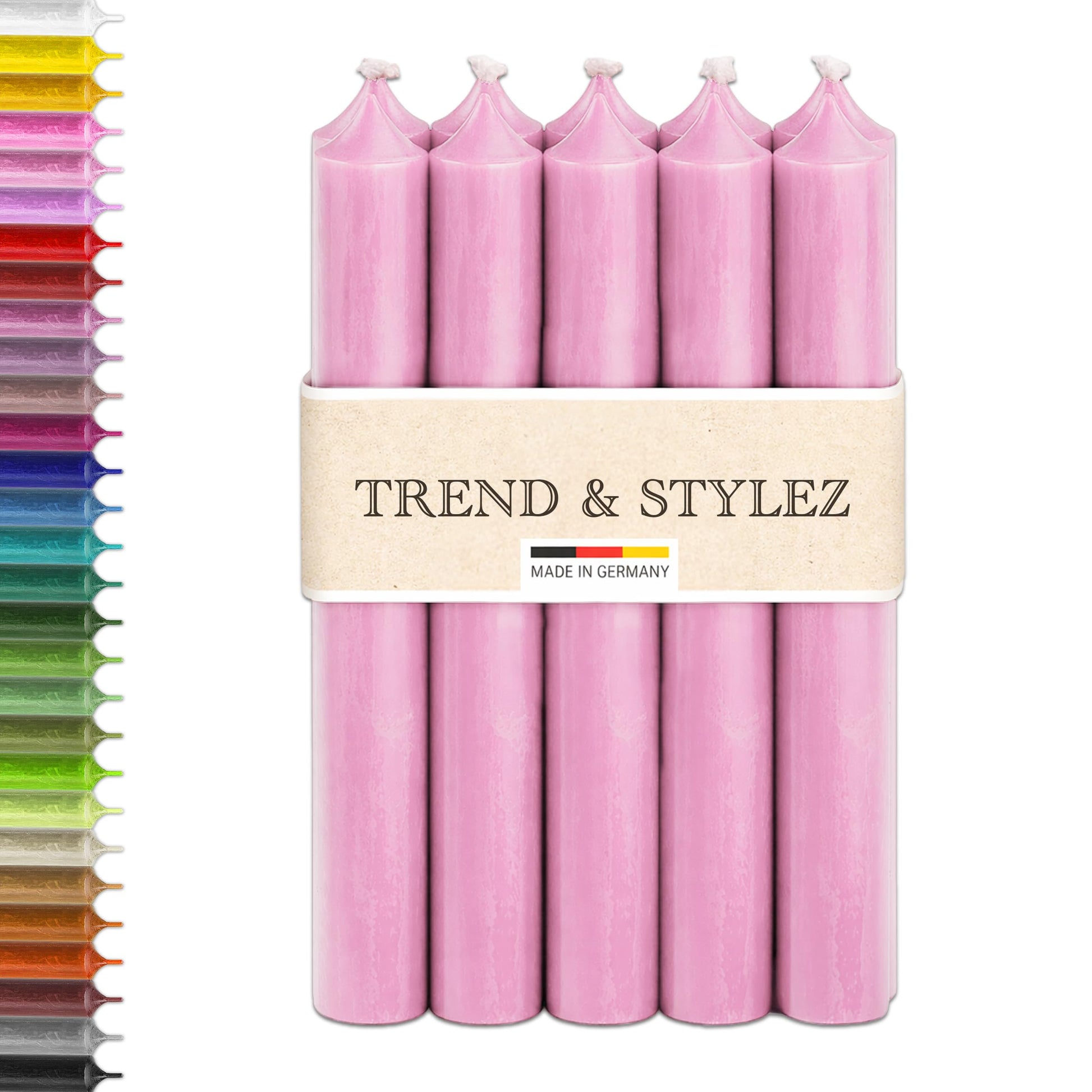 10 Spitzkerzen durchgefärbt (180x22mm) | RAL Stabkerzen mit 8h+ Brenndauer | Ohne Tropfen & Rußen | Tafelkerzen für Leuchter | Made in Germany (Natur)