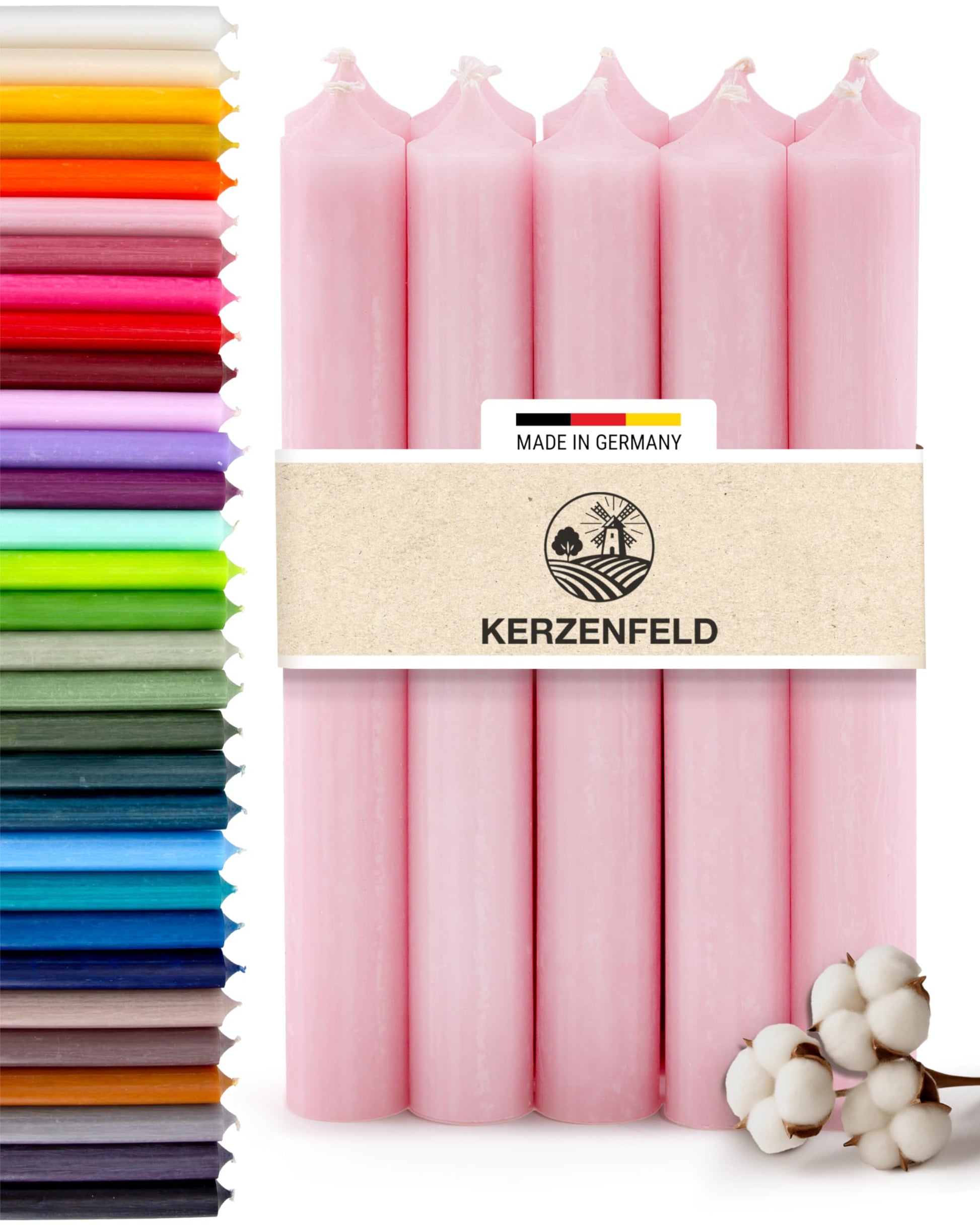Stabkerzen Rot, 10 Stück, 180mm x 22mm, Durchgefärbte Spitzkerzen, 8+ Stunden Brenndauer, Made in Germany - Ohne Tropfen & Rußen - Unparfümierte und RAL-Zertifizierte Tafelkerzen
