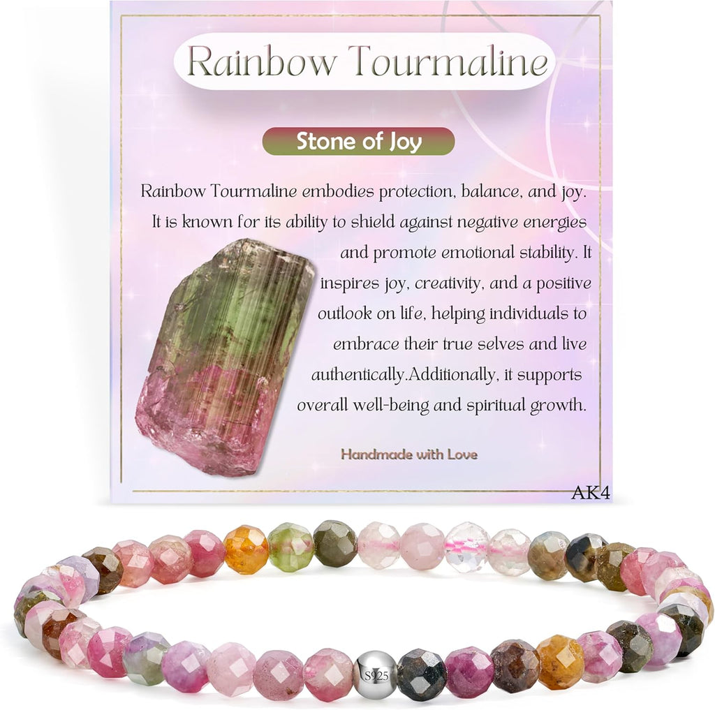 Gemstone Beads Bracelet for Women, 4 mm Crystal Silver 925 Natural Stone Jewellery Elastic Bracelets Women, Chakra Spiritual Charms Bracelets Gifts