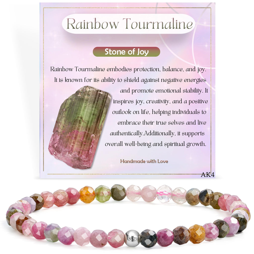 Gemstone Beads Bracelet for Women, 4 mm Crystal Silver 925 Natural Stone Jewellery Elastic Bracelets Women, Chakra Spiritual Charms Bracelets Gifts