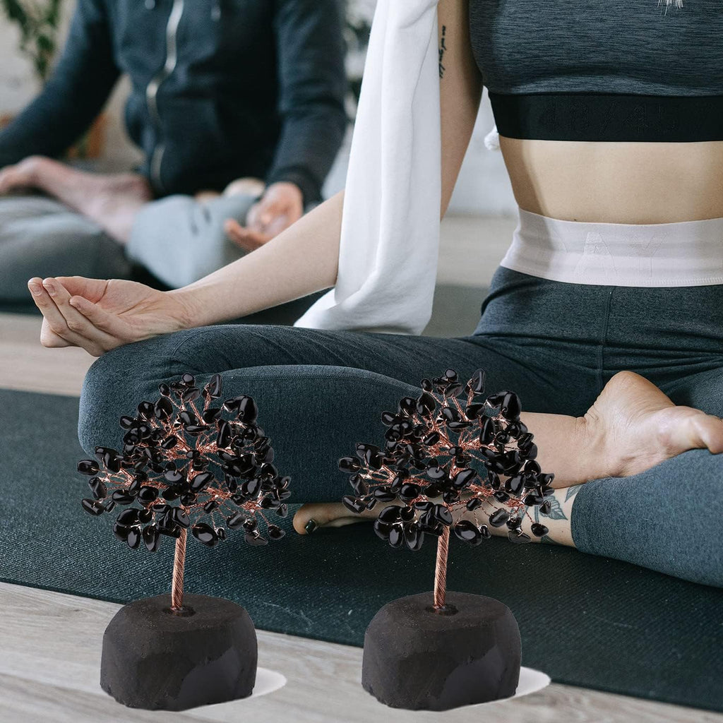 XIANNVXI Kristalle Geldbaum Lebensbaum Deko Feng Shui Obsidian Kristallbaum Natürlicher Edelsteine Steine Deko Tree of Life Trommelsteine Basis Bonsai Baum Dekoartikel Home Decor