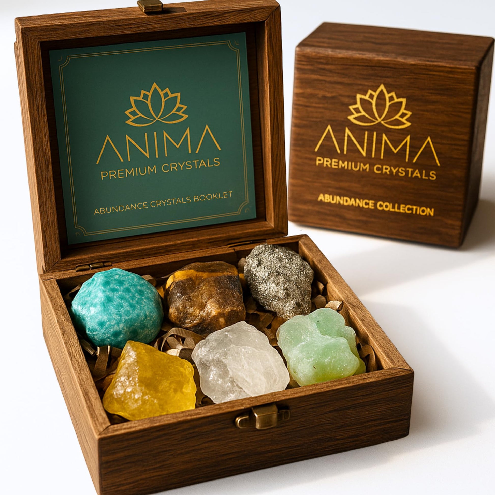 Anima Premium Amethyst Stone Set - Amethyst Tower, Cluster and Raw Crystal - Large Crystals and Healing Stones in Wooden Box - Ideal Spiritual Gift for Women for Meditation and Restful Sleep