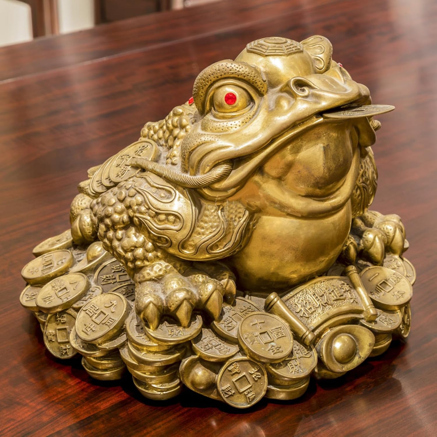 Lucky Money Frog/Toad, Feng Shui Toad/Frog Treasure Basin Statue With Coin Attract Wealth and Good Luck, Feng Shui Decoration(65×60×50mm-Brass)