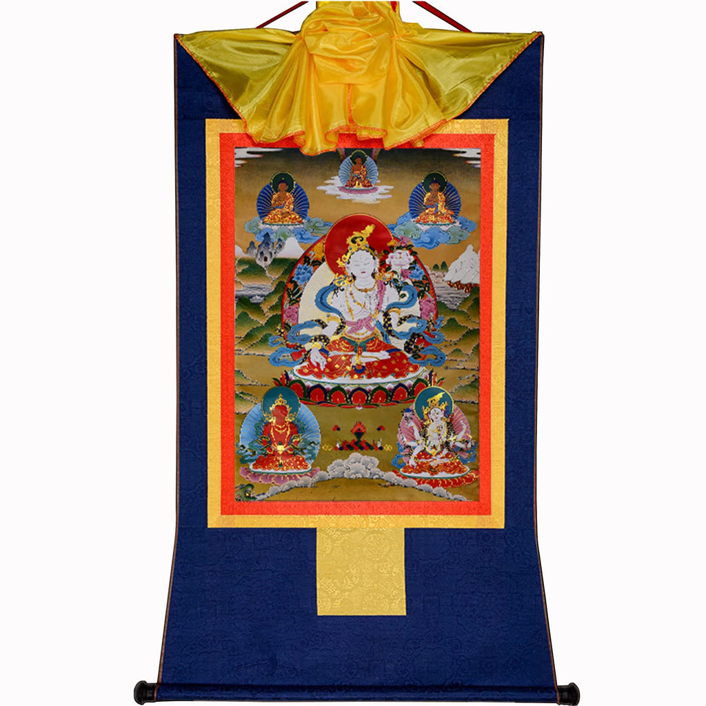 Gandhanra Green Tara Thangka Tibetan Thangka Art - Hot Stamped Buddha Tapestry for Zen Home Decor, Meditation, Spiritual Relaxation, and Peace
