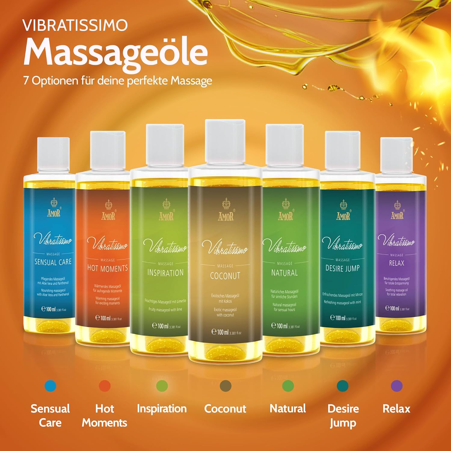 Vibratissimo Hot Moments 100 ml Massageöl - Aufheizendes Massageerlebnis - Stimulierende Massageöle, Entspannung für Paare & Gleitöl, Liebesöl