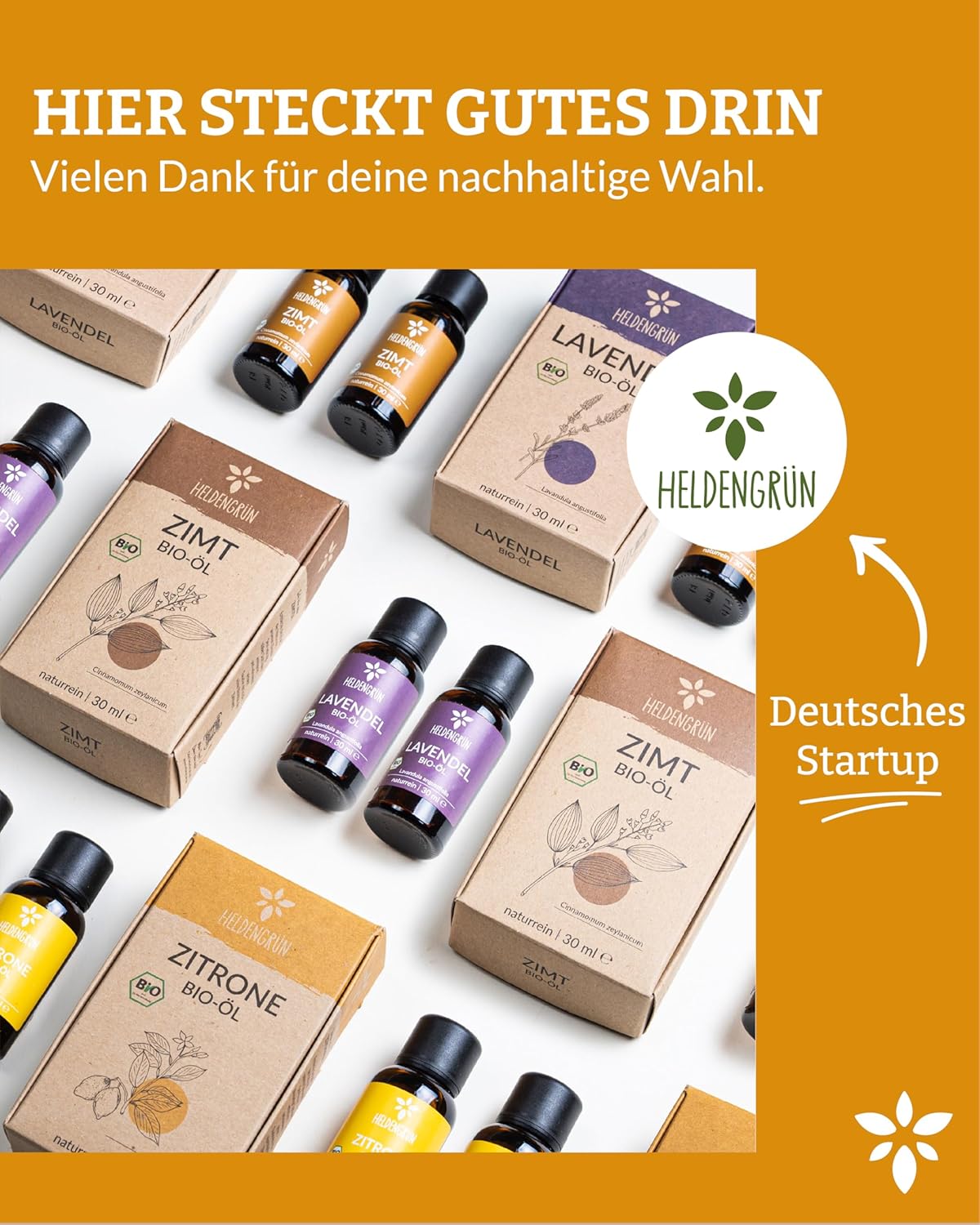 Heldengrün® BIO Orangenöl [100% NATURREIN] Kaltgepresst aus echten Orangen - Orangenöl zum Verzehr - Ätherisches Öl - Duftöl Orange Oil