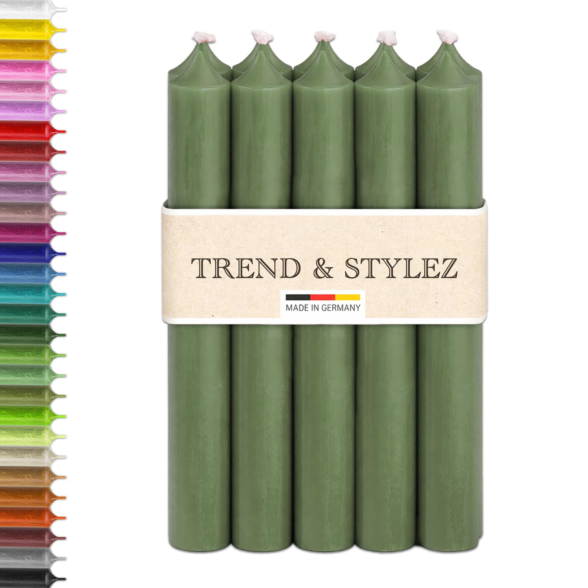 10 Spitzkerzen durchgefärbt (180x22mm) | RAL Stabkerzen mit 8h+ Brenndauer | Ohne Tropfen & Rußen | Tafelkerzen für Leuchter | Made in Germany (Natur)