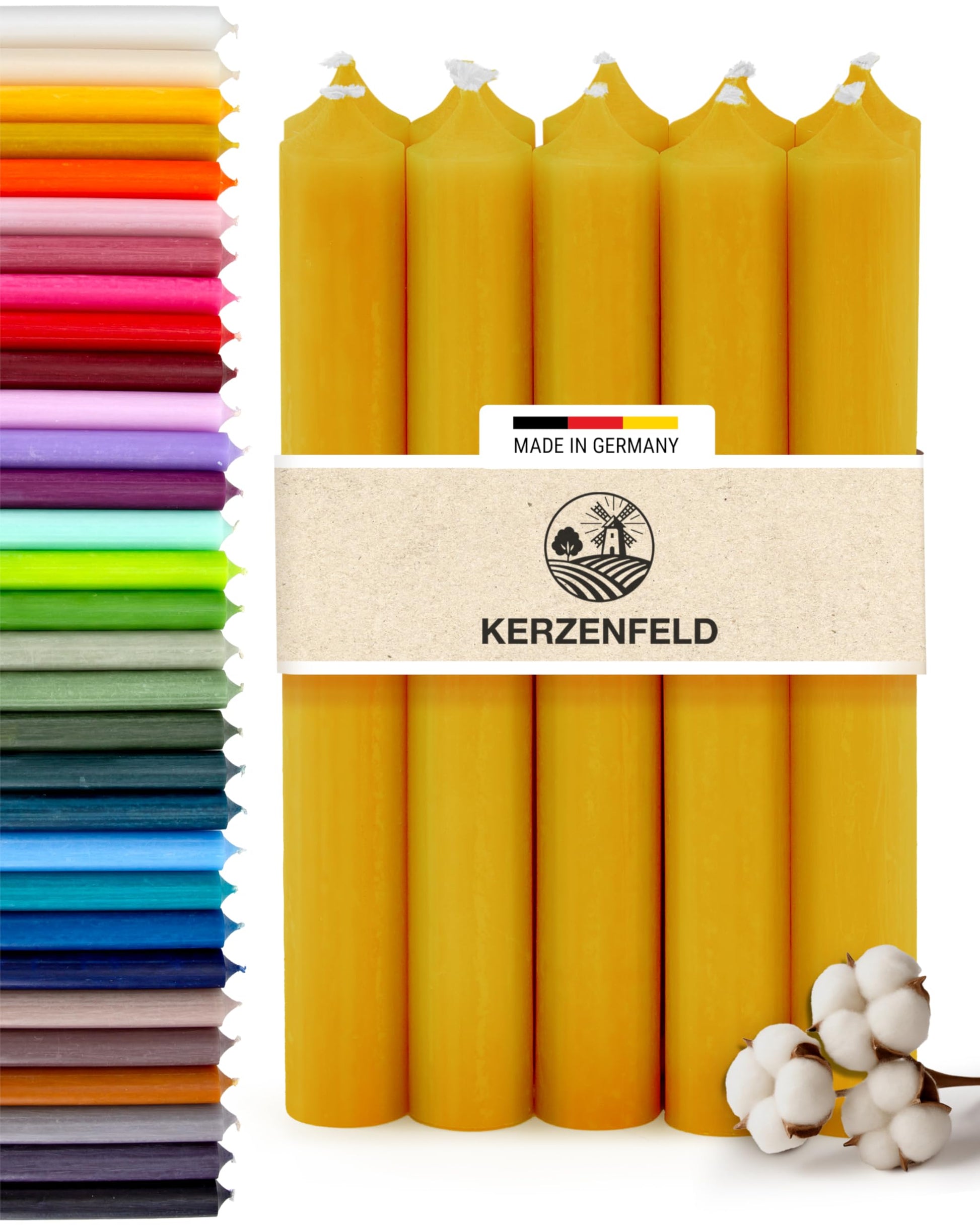 Bunte Stabkerzen Durchgefärbte, 10 Stück, 180mm x 22mm, Spitzkerzen, 8+ Stunden Brenndauer, Made in Germany - Ohne Tropfen & Rußen - Unparfümierte und RAL-Zertifizierte Tafelkerzen (Jade Grün)