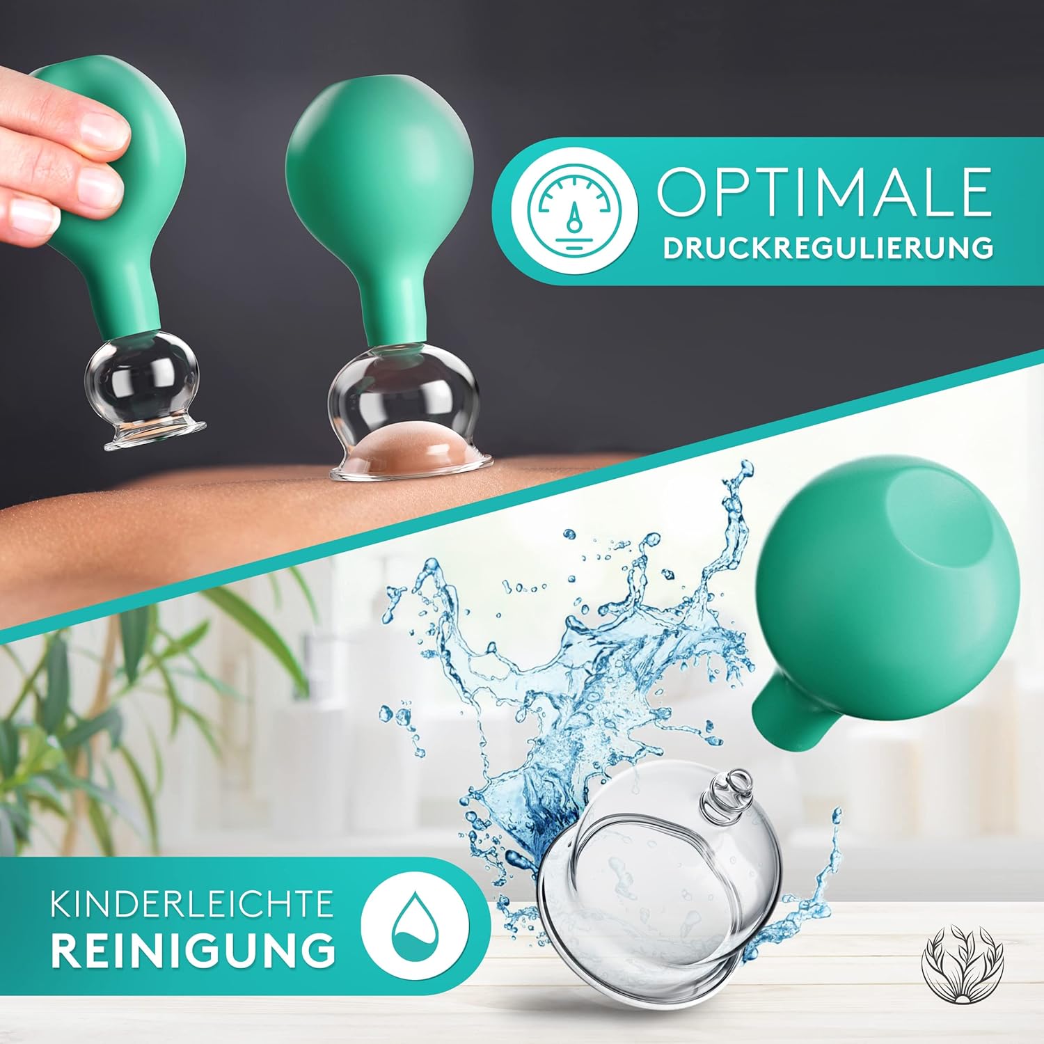 KURGLAS Cupping Glasses Made of Real Glass [Pack of 5] - Medical Cupping with Suction Ball and Fascia Scraper - with Strong Suction Power - Cupping Set with E-Book - Against Tension & Cellulite