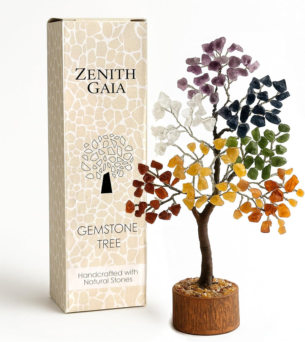 Edelsteinbaum - Kristallbaum Glücksbaum mit Echten Steinen - 7 Chakra Baum für Energieausgleich, Harmonischer Heilstein Baum, Deko Edelstein Baum für Meditation und Heilung - Steinbaum