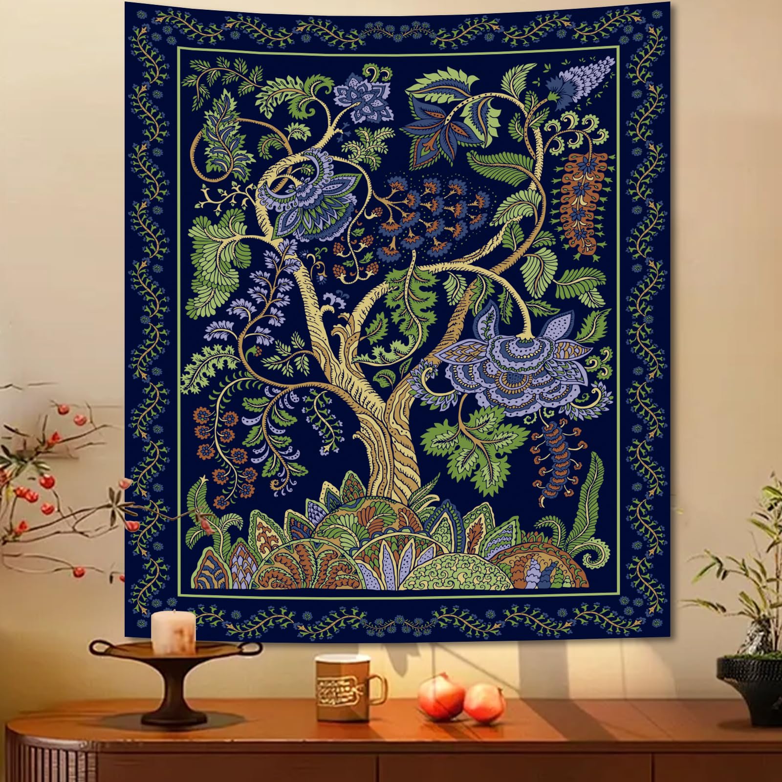 Green Boho Tapestry for Bedroom, Large Hippie Tree of Life Wall Tapestries