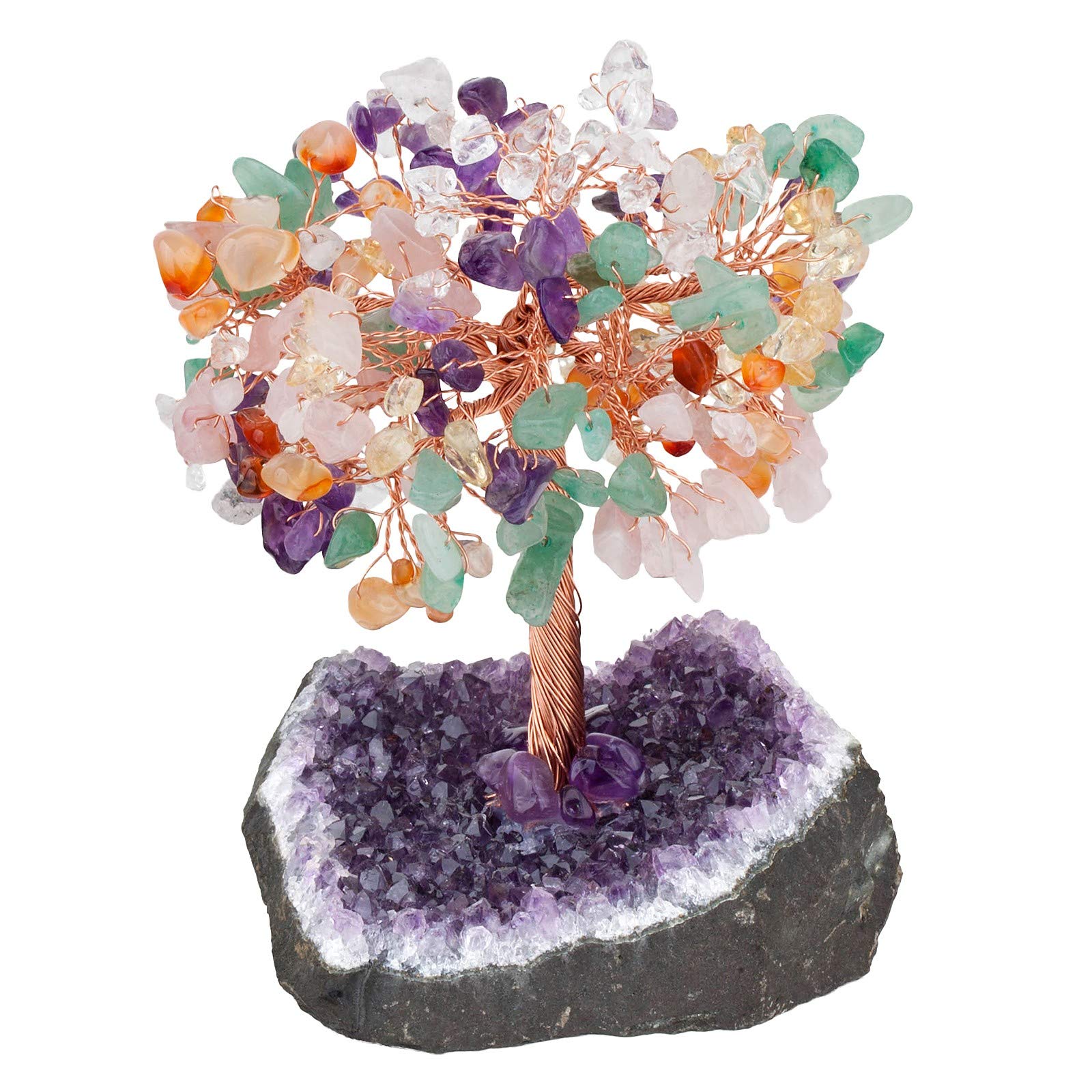 KYEYGWO Amethyst & Citrine Reiki Heilung Kristallbaum auf Natürlichen Amethyst Drusensegment Rohstück Base, Stein Geldbaum Feng Shui Bonsai Baum Figuren Ornament Haus Deko für Glück, Reichtum