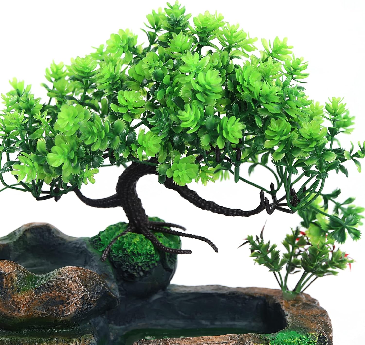 Zimmerbrunnen mit LED Beleuchtung, Grüne Pflanze Brunnen Springbrunnen Gartenbrunnen Deko Tischbrunnen mit Wasserfall, 18 * 15 * 30cm
