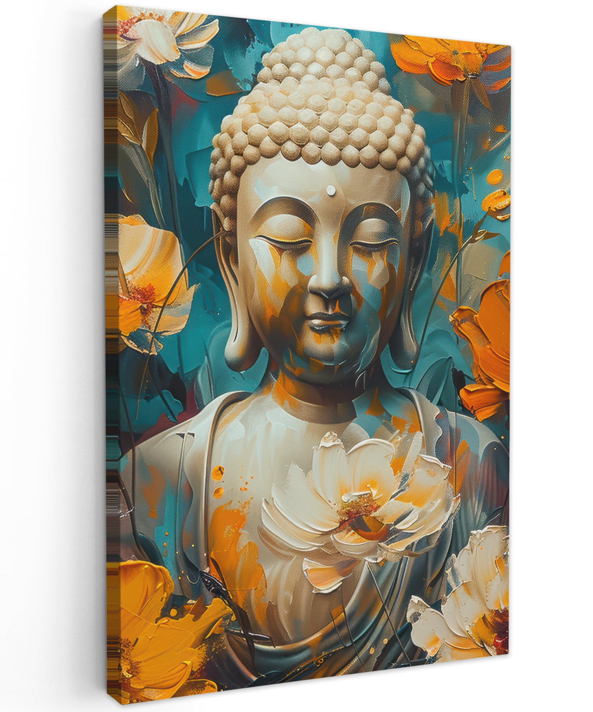 MuchoWow© Wall Pictures Large 120 x 80 cm XXL Bedroom Home Decoration Home Picture Living Room Photo Canvas Wall Pictures Canvas Wall Decor Buddha - Zen - Gold - Luxury - Spiritual