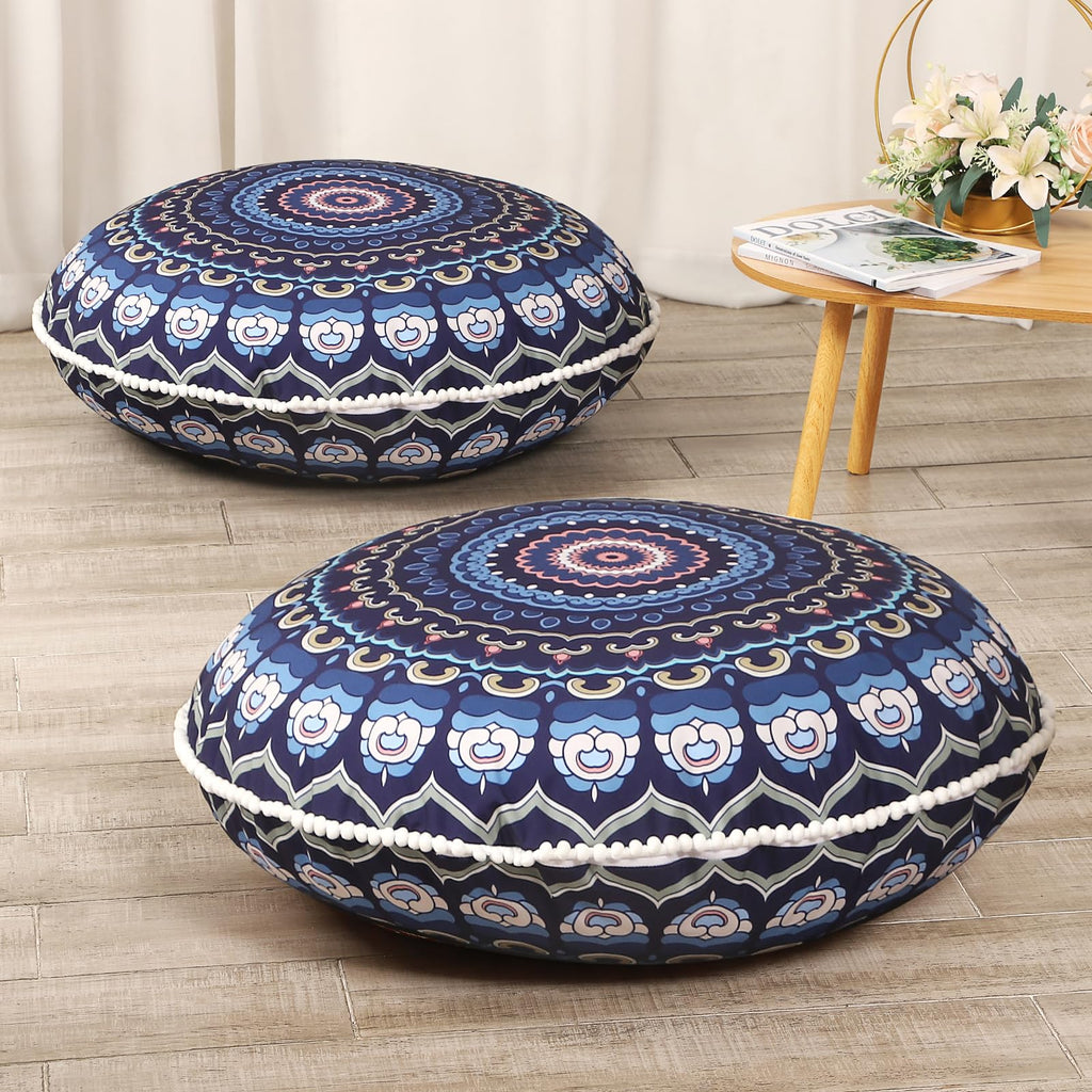 32 inches Meditation Floor Cushion for Adults, Round Large Thick Floor Pillow, Memory Foam Filling, Navy Blue