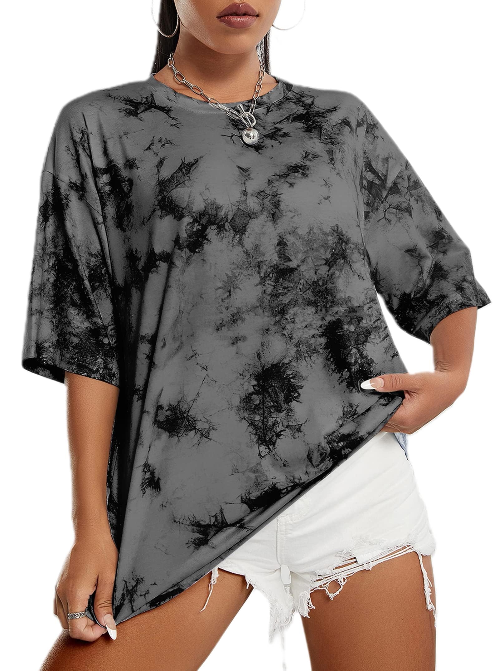 Remidoo Women's Casual Oversized T Shirt Short Sleeve Graphic Tee Letter Tie Dye Shirts