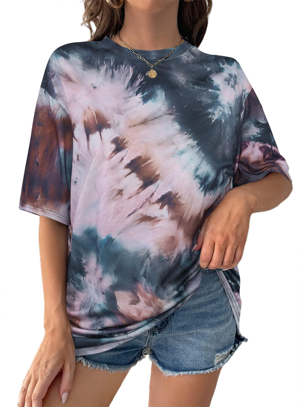 Remidoo Women's Casual Oversized T Shirt Short Sleeve Graphic Tee Letter Tie Dye Shirts