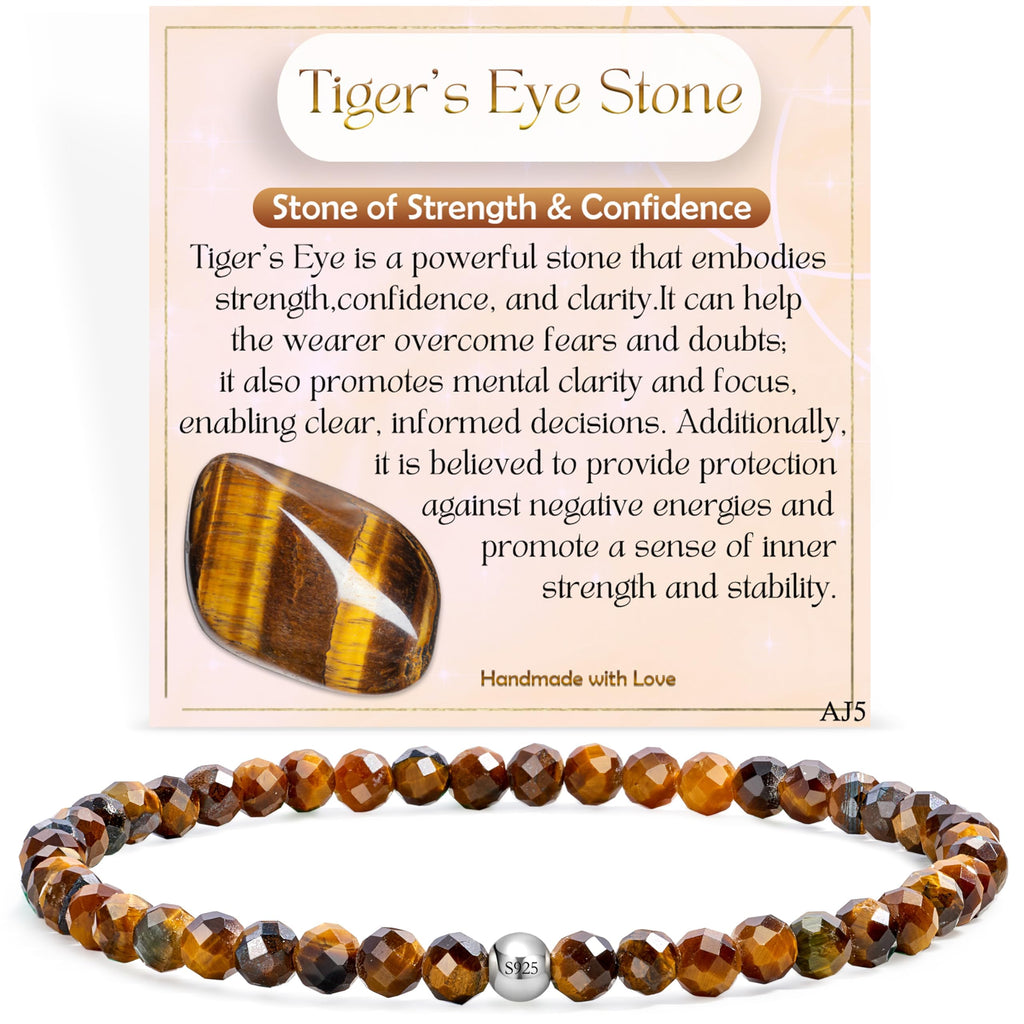 Farfume 4mm Edelstein Perlen Armband für Frauen, Kristall Silber 925 Naturstein Schmuck Elastisch Armbänder Damen, Chakra Spirituelle Charms Armbänder Valentinstag-Geschenke