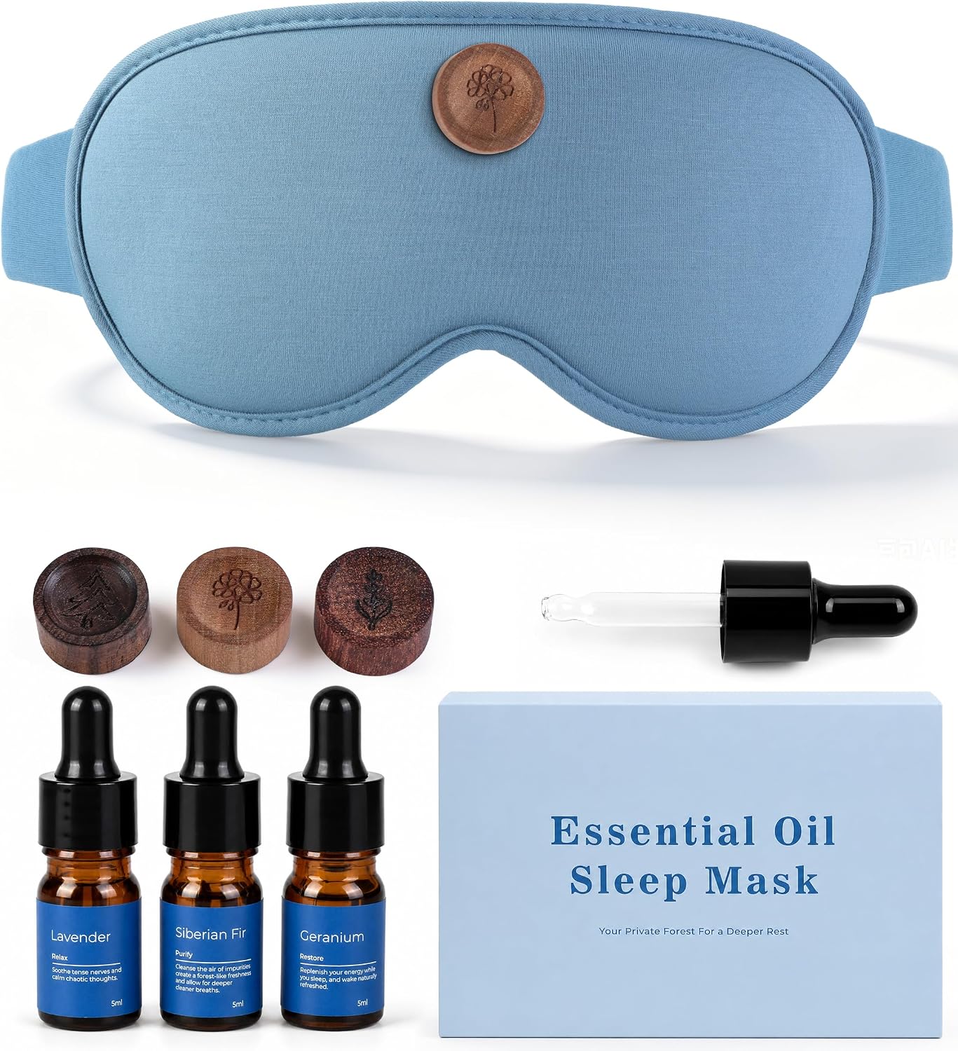 MUSICOZY Aromatherapy Sleep Mask Essential Oil Diffuser 3D Blackout Design | Wood Diffuser with Lavender, Fir, Geranium Oils, Adjustable Strap, Bamboo Fiber Comfort for Sleeping Meditation Relaxation