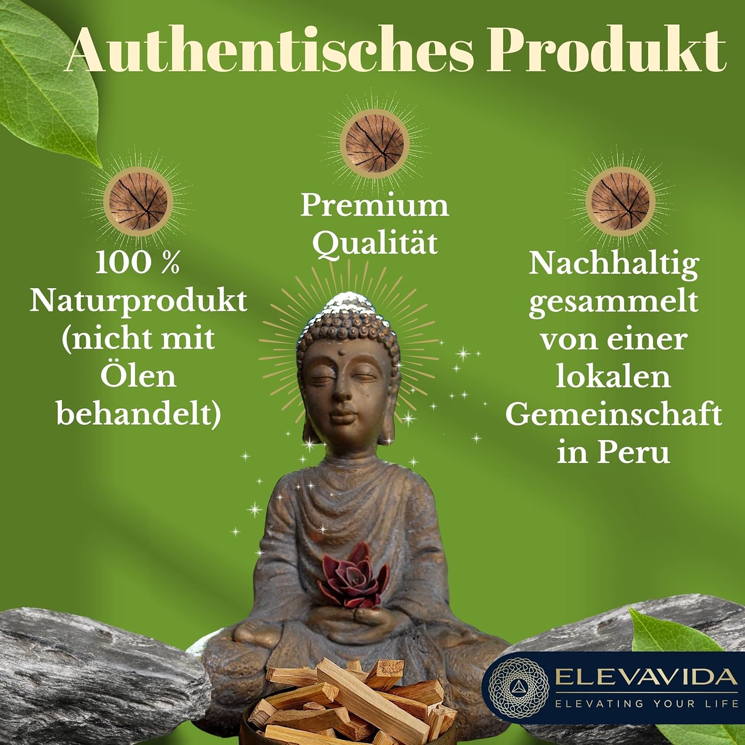 ELEVAVIDA Palo Santo 90g (9–11 Stäbe) aromatisch duftendes Räucherholz aus Peru, nachhaltig gesammelt zur Entspannung, Meditation, energetische Reinigung von Räumen - Bursera Graveolen - heiliges Holz