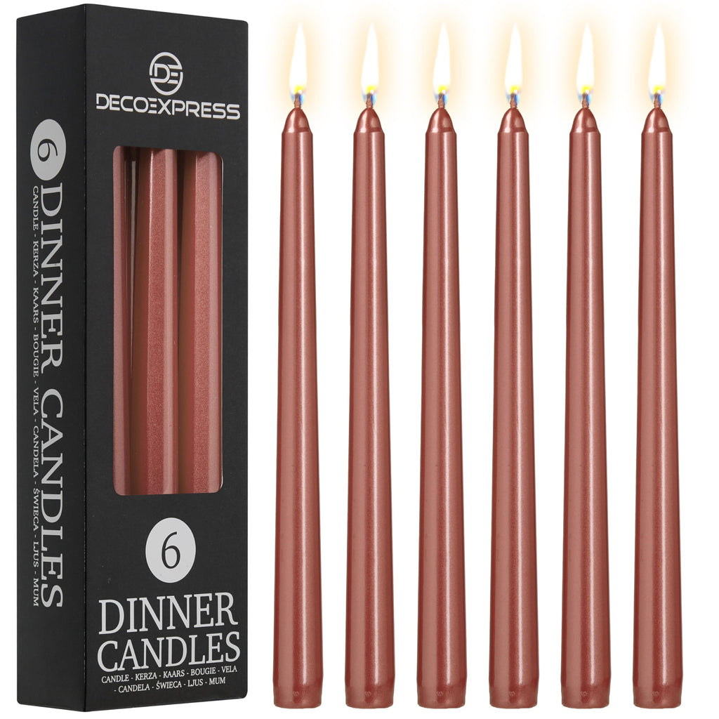 DECO EXPRESS Taper Candles Set of 6, 10, 15 or 50, Long Burning Time up to 8 Hours, Odourless (Purple, Set of 15)