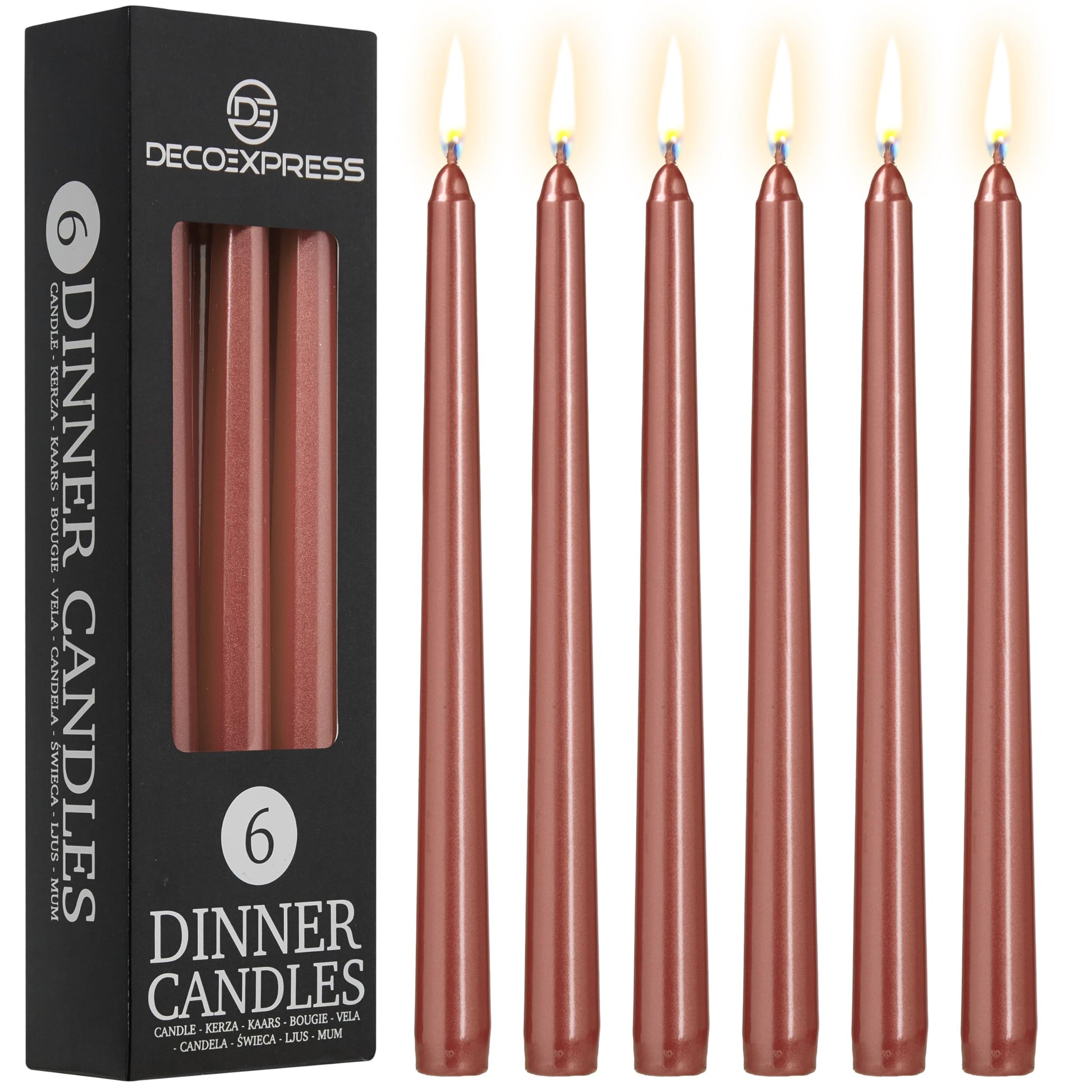 DECO EXPRESS Taper Candles Set of 6, 10, 15 or 50, Long Burning Time up to 8 Hours, Odourless (Silver, Set of 15)