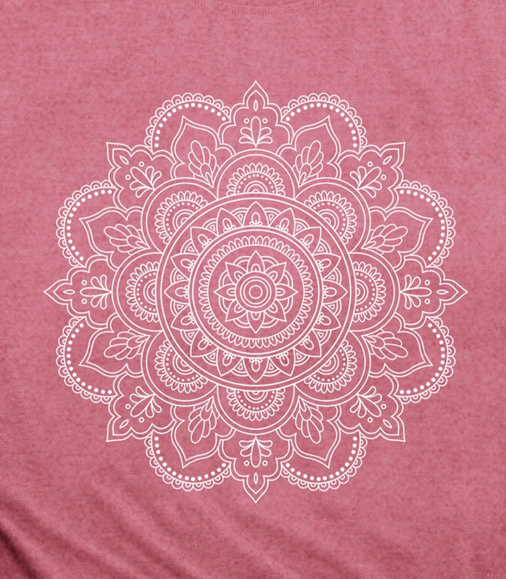 Wlen Boho Meditation Shirt for Women Yoga Mandala T-Shirts Pilates Tee Tops