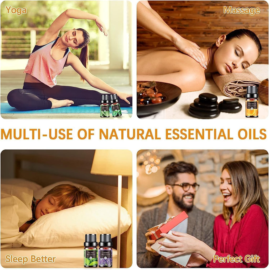 AESHORY Essential Oils Set for Diffuser 6 x 10 ml, 100% Natural Aromatherapy Fragrance Oil, Aroma Oil Gift Set for Soap, Candles, Humidifier, Spa - Lavender, Mint, Tea Tree, Sweet Orange, Eucalyptus