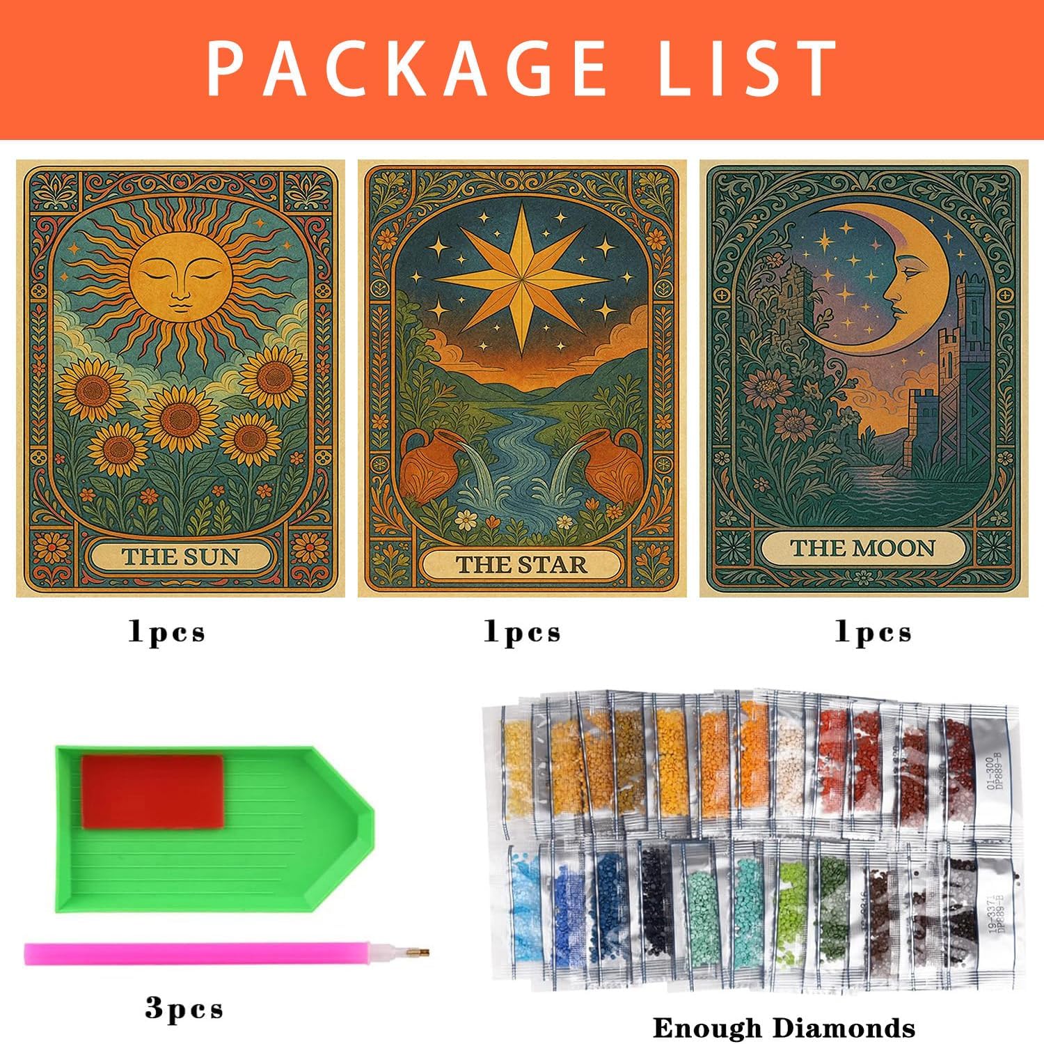 Axquilon 3 Pack Tarot Diamond Art Kits for Adults 12x16 inch