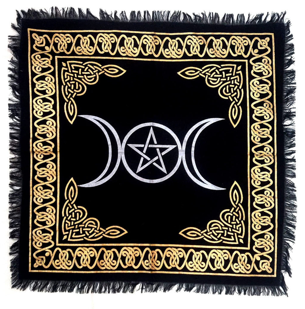 INDACORIFY Altar Tablecloth with Fringe Old Tarot Witchcraft Spread Tablecloth Meditation Spiritual Holy Cloth 18 x 18 Inches (Golden Snake)