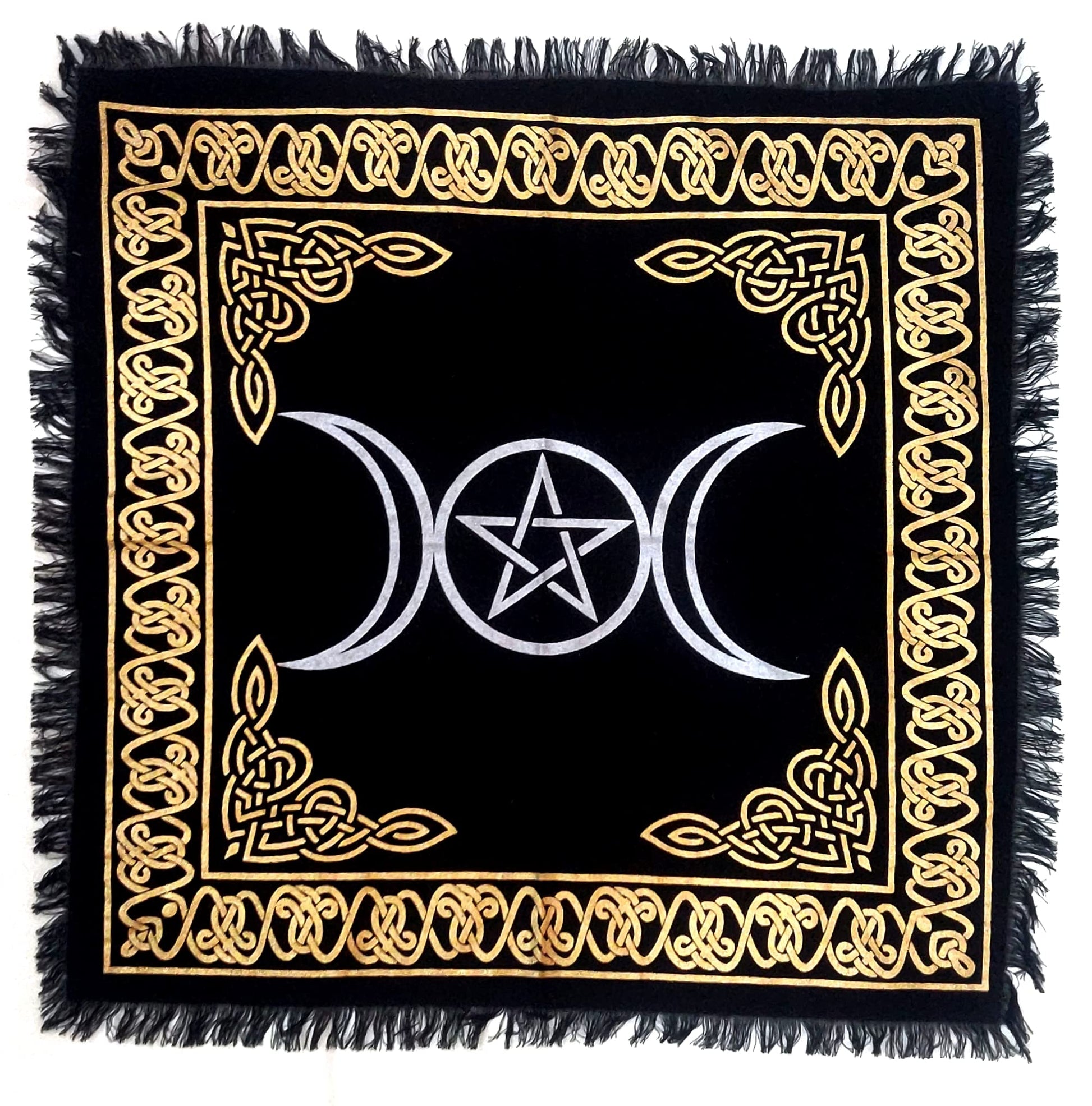 INDACORIFY Altar Tablecloth with Fringe Old Tarot Witchcraft Spread Tablecloth Meditation Spiritual Holy Cloth 18 x 18 Inches (Golden Snake)