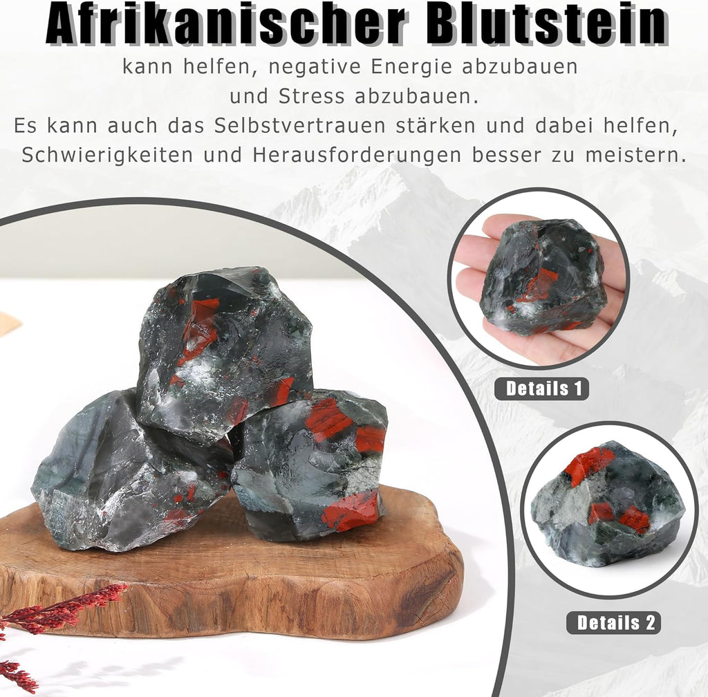 2 Pieces African Bloodstone Large Crystals Rough Stone Set Crystal Spiritual Stones Premium Water Stones Esoteric Gifts 4.5-5.5cm