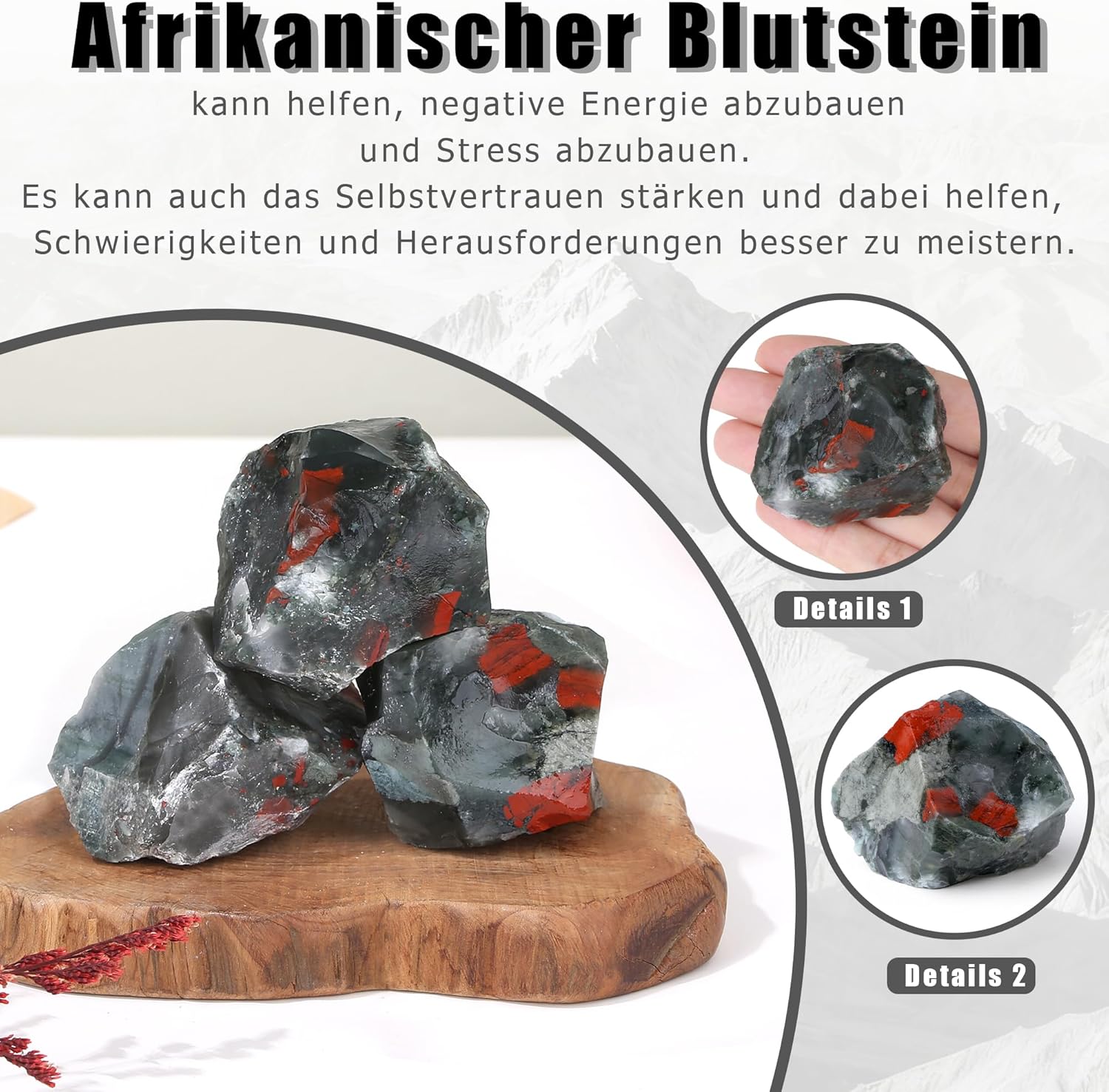 2 Pieces African Bloodstone Large Crystals Rough Stone Set Crystal Spiritual Stones Premium Water Stones Esoteric Gifts 4.5-5.5cm