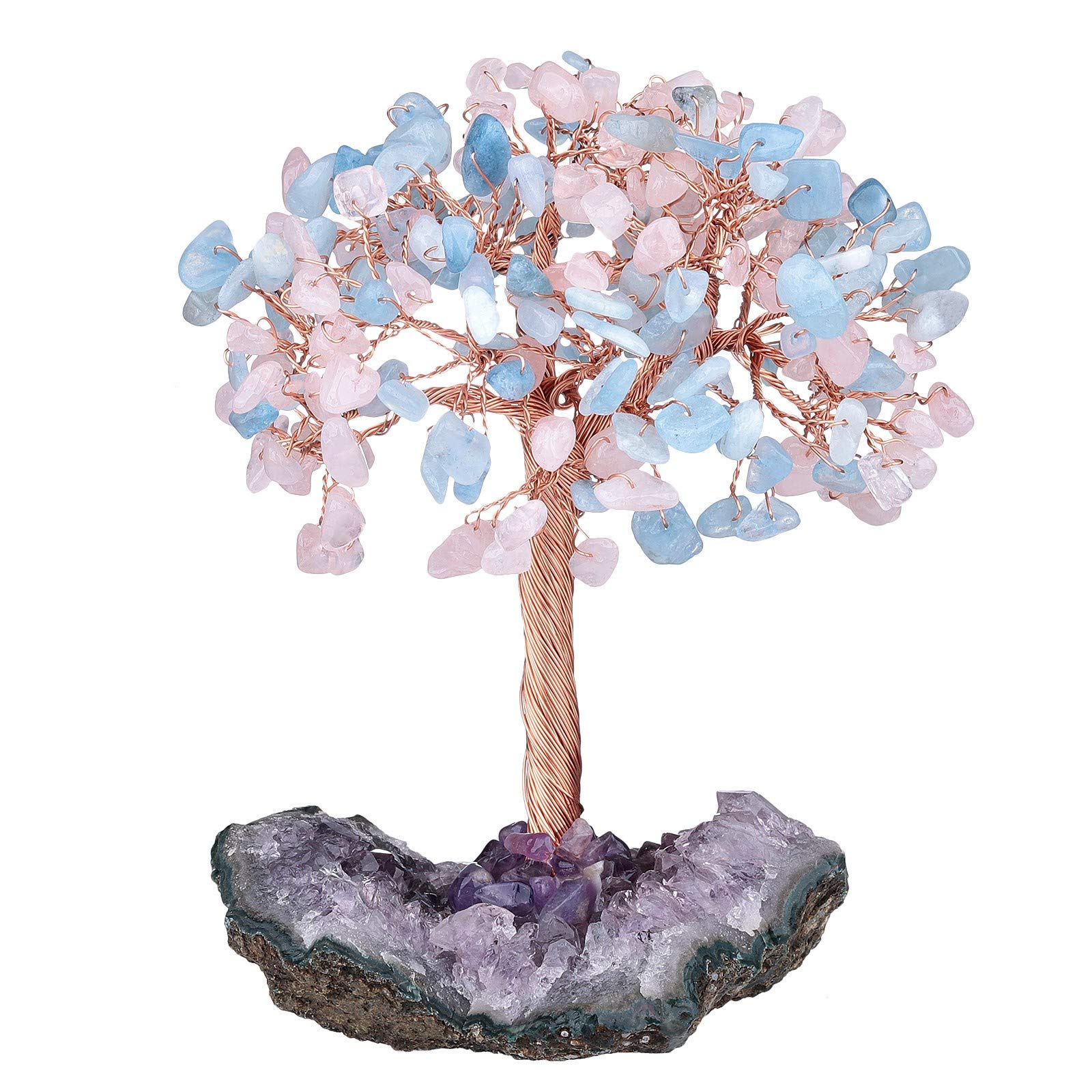 KYEYGWO Amethyst & Citrine Reiki Heilung Kristallbaum auf Natürlichen Amethyst Drusensegment Rohstück Base, Stein Geldbaum Feng Shui Bonsai Baum Figuren Ornament Haus Deko für Glück, Reichtum