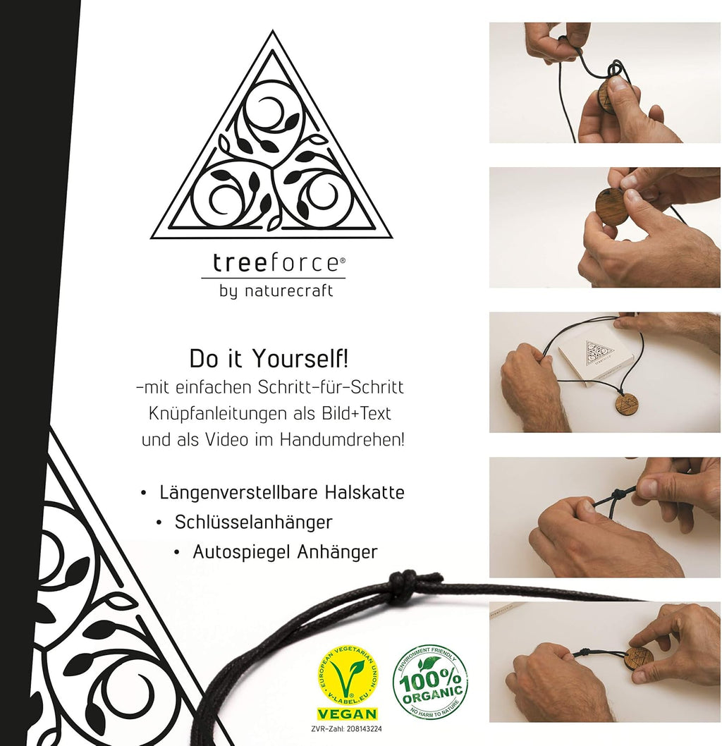 treeforce Schutzrune Holzkette, Halskette, Schlüsselanhänger, Talisman oder Auto- Anhänger 3 in 1 DIY Schmuck, Handmade, nachhaltig und vegan aus Holz