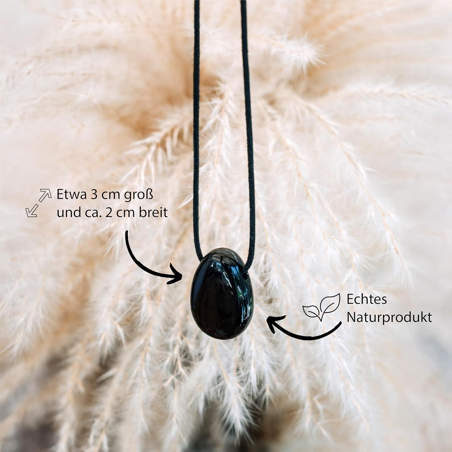 Lebensquelle Plus Black Tourmaline Schörl Drop Pendant Tumbled Stone Drilled with Leather Cord